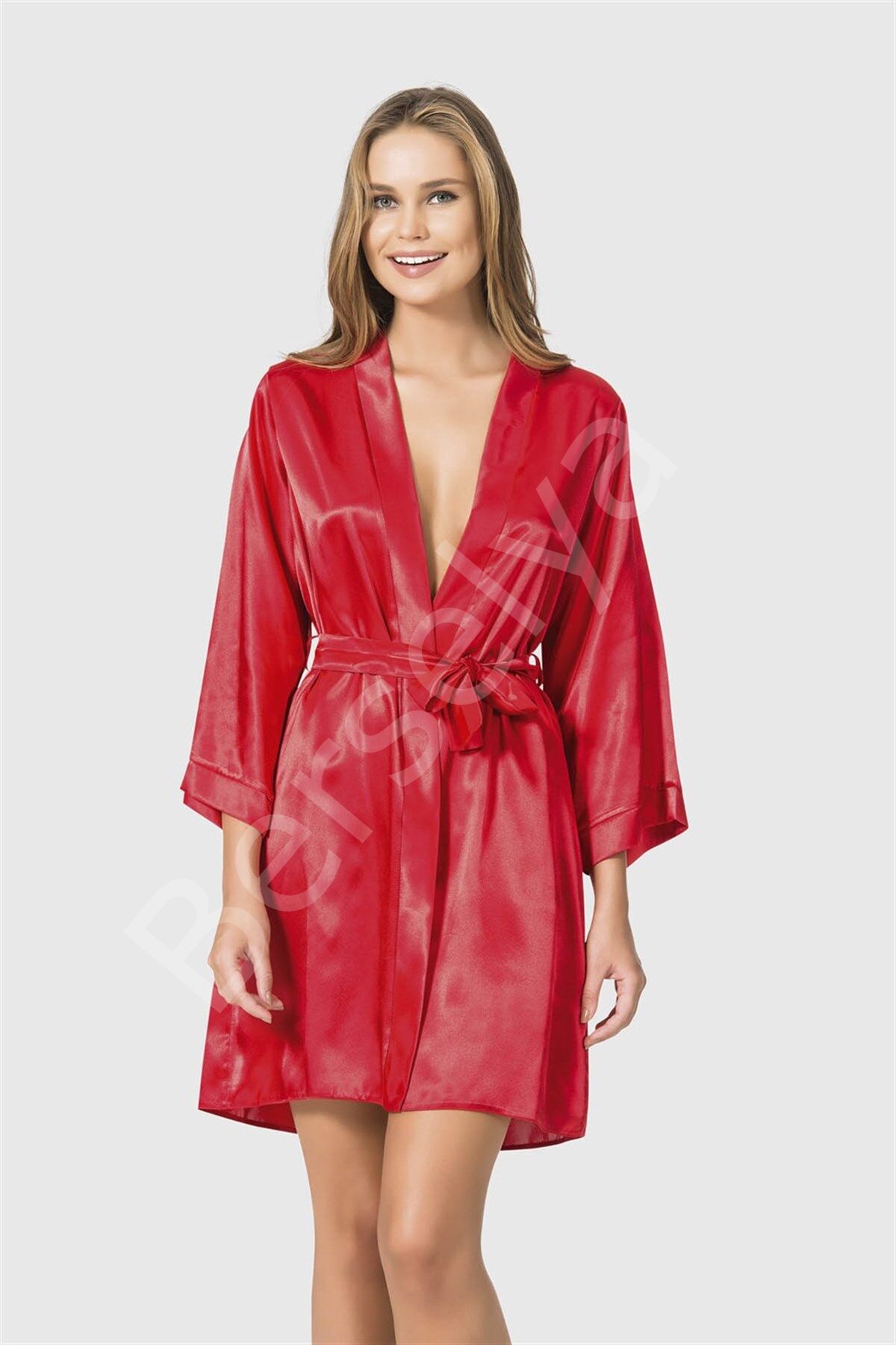 Kırmızı Kısa Saten Sabahlık