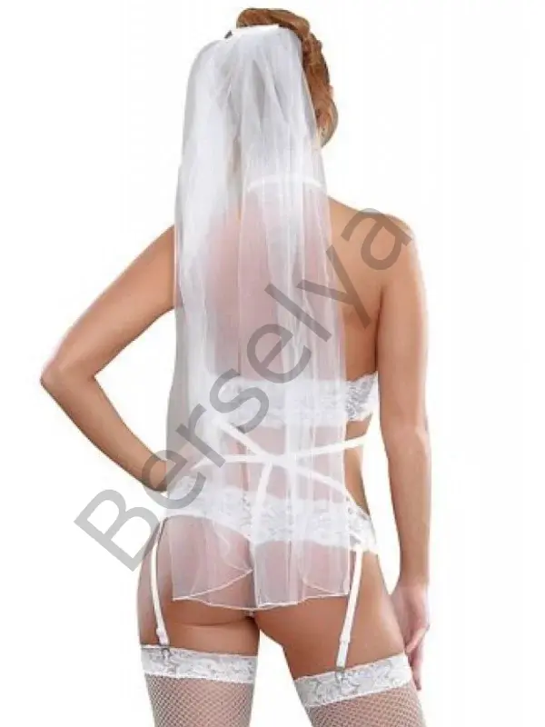 Fantezi Duvaklı Dantelli Seksi Gelin Jartiyer Takımı