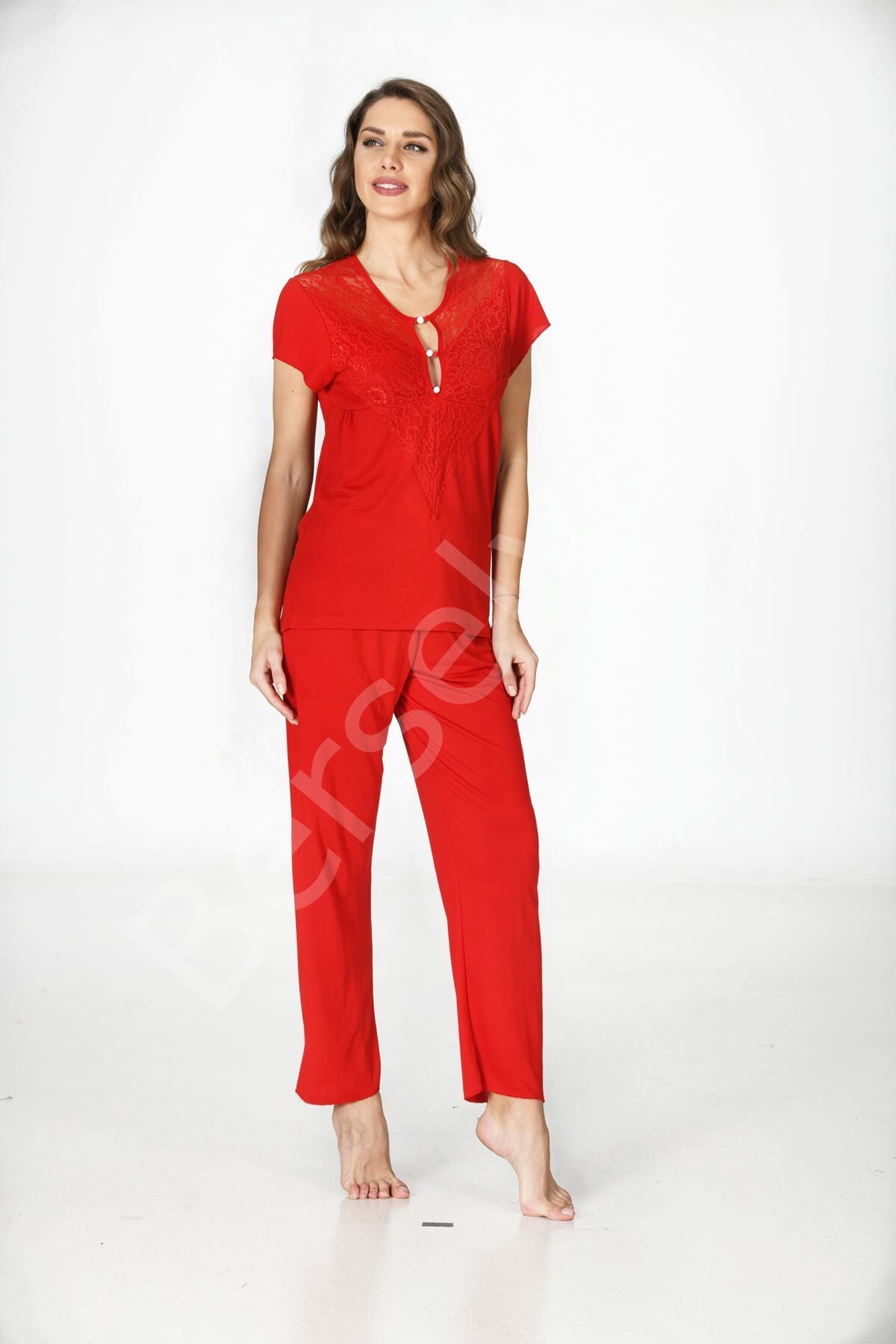 Kırmızı Penye Pijama Takımı - 1551