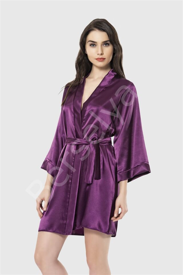 Mor Kısa Saten Sabahlık