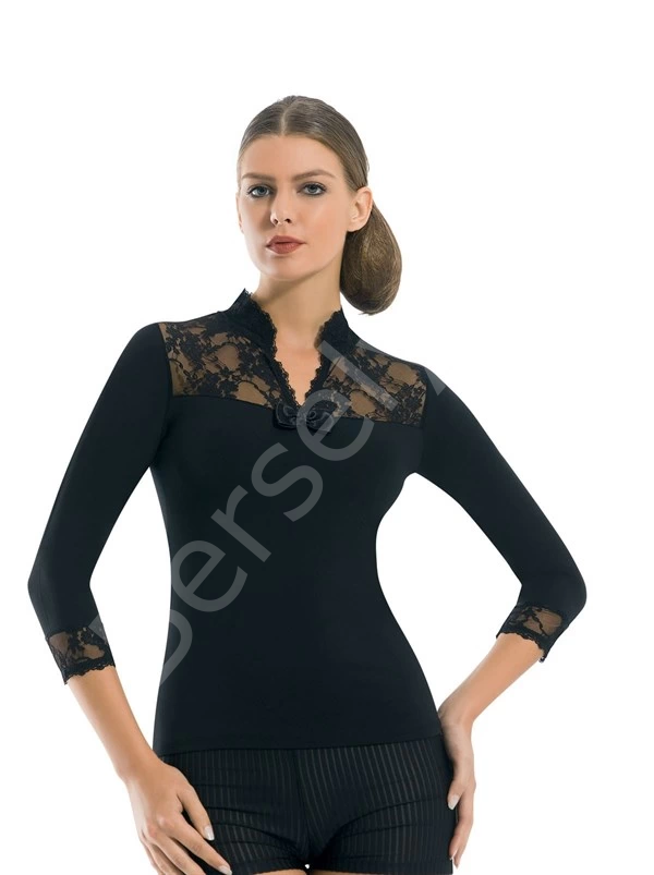 Geniş Dantelli Patlı Uzun Kollu Elestan Bluz  2176