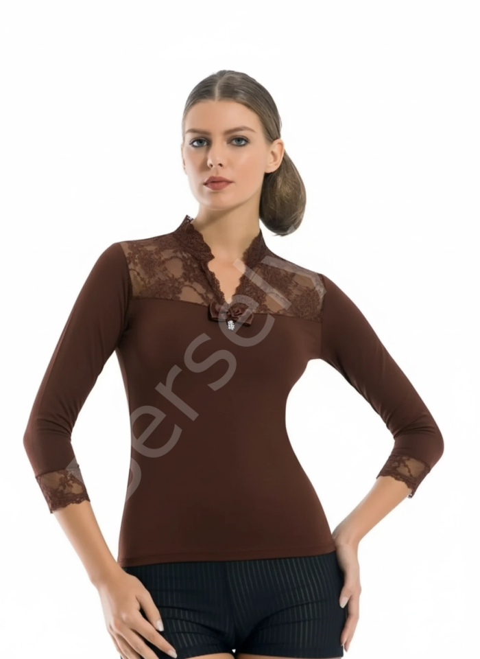Geniş Dantelli Patlı Uzun Kollu Elestan Bluz  2176