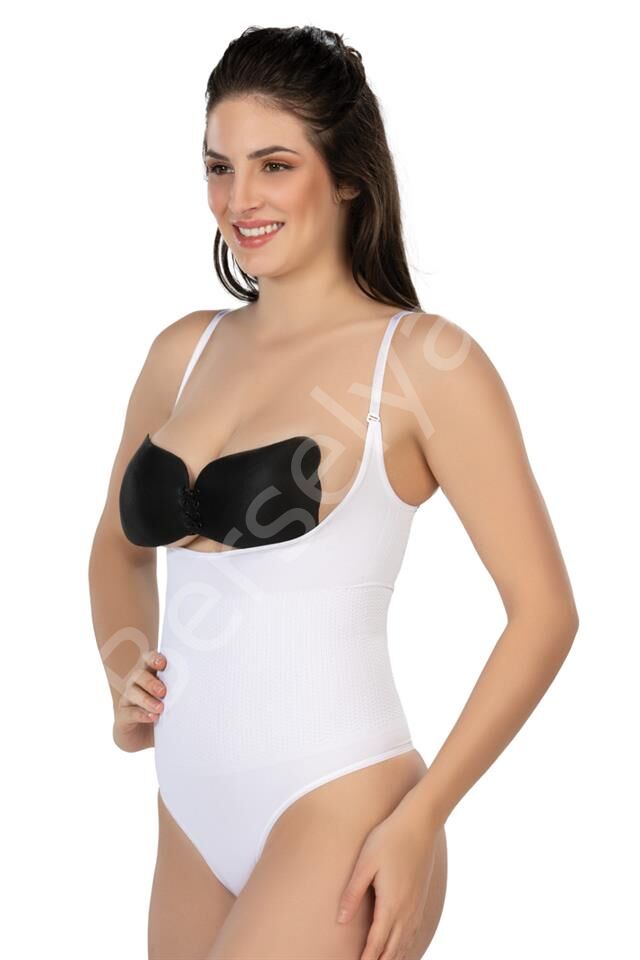 Beyaz Emay 2076 Göğüsü Açık String Body Korse