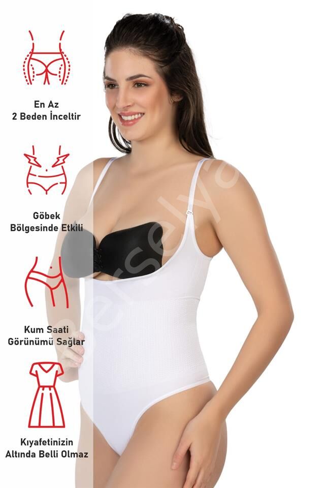 Beyaz Emay 2076 Göğüsü Açık String Body Korse