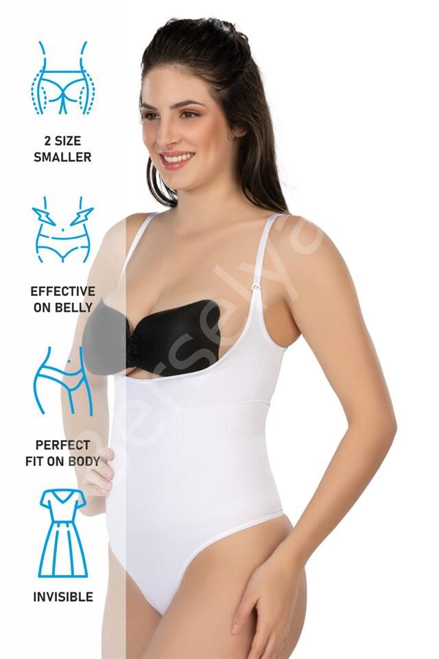 Beyaz Emay 2076 Göğüsü Açık String Body Korse