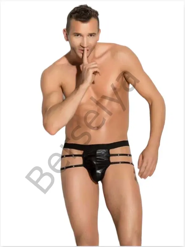 Fantezi Erkek Siyah Seksi Metalli Tanga - String