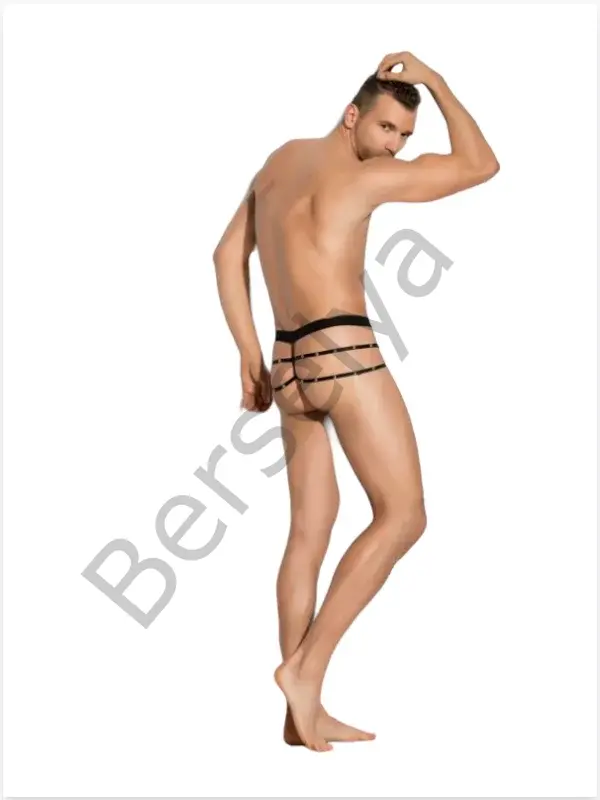 Fantezi Erkek Siyah Seksi Metalli Tanga - String