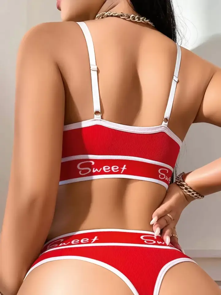 Kadın Kırmızı Love Yazılı Mayo Bikini Şık Esnek Kumaş Plaj Giyim Özel Tasarım