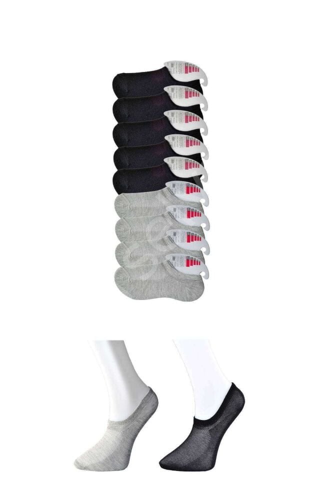 Siyah Ve Gri Kadın Görünmez Çorap 9 Çift
