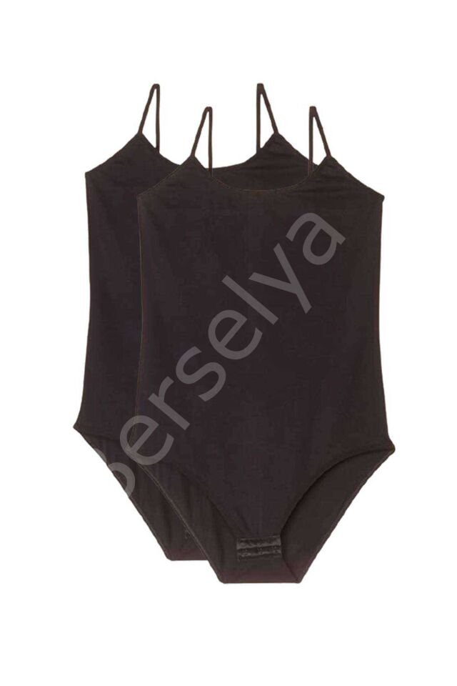 2 Adet İp Askılı Kadın Çıtçıtlı Body Siyah M