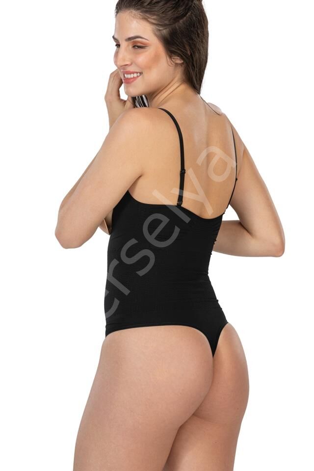 Siyah Emay 2076 Göğüsü Açık String Body Korse