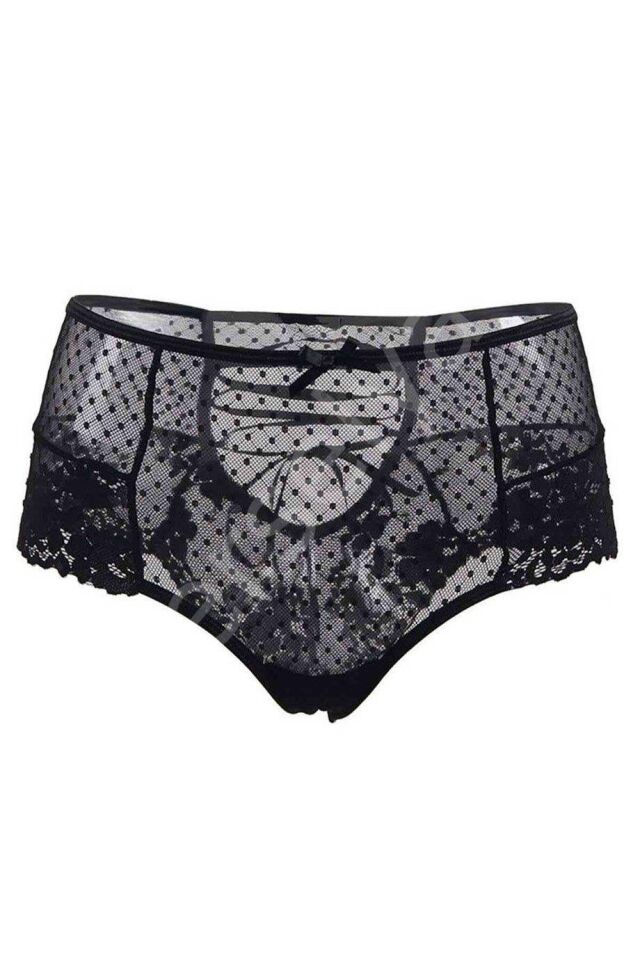 Siyah Dantel Puantiyeli Kurdeleli Fantazi Tanga 18006