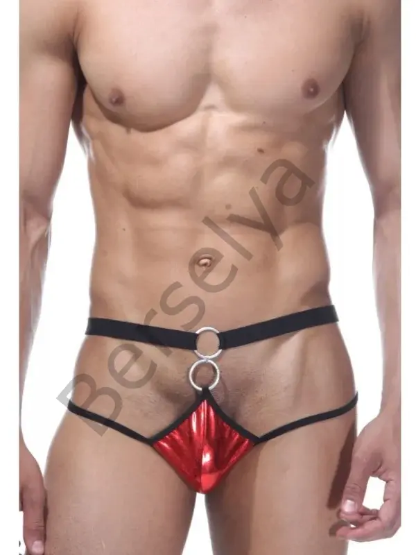 Fantezi Kırmızı Önü Halkalı Seksi Erkek String-tanga