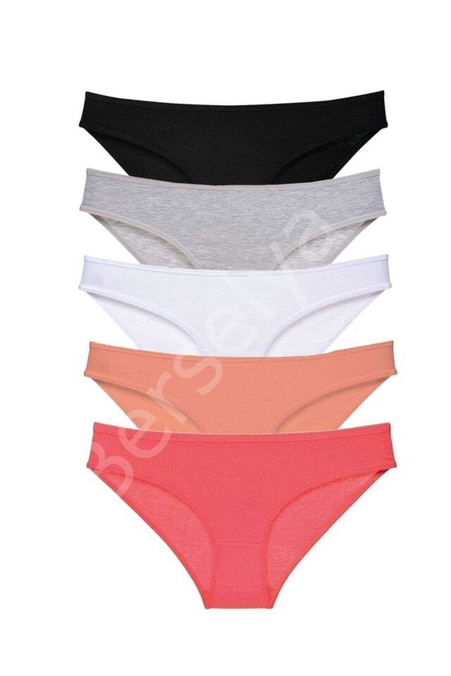 5 adet Süper Eko Set Likralı Kadın Slip Külot Siyah Gri Beyaz Pudra Fuşya