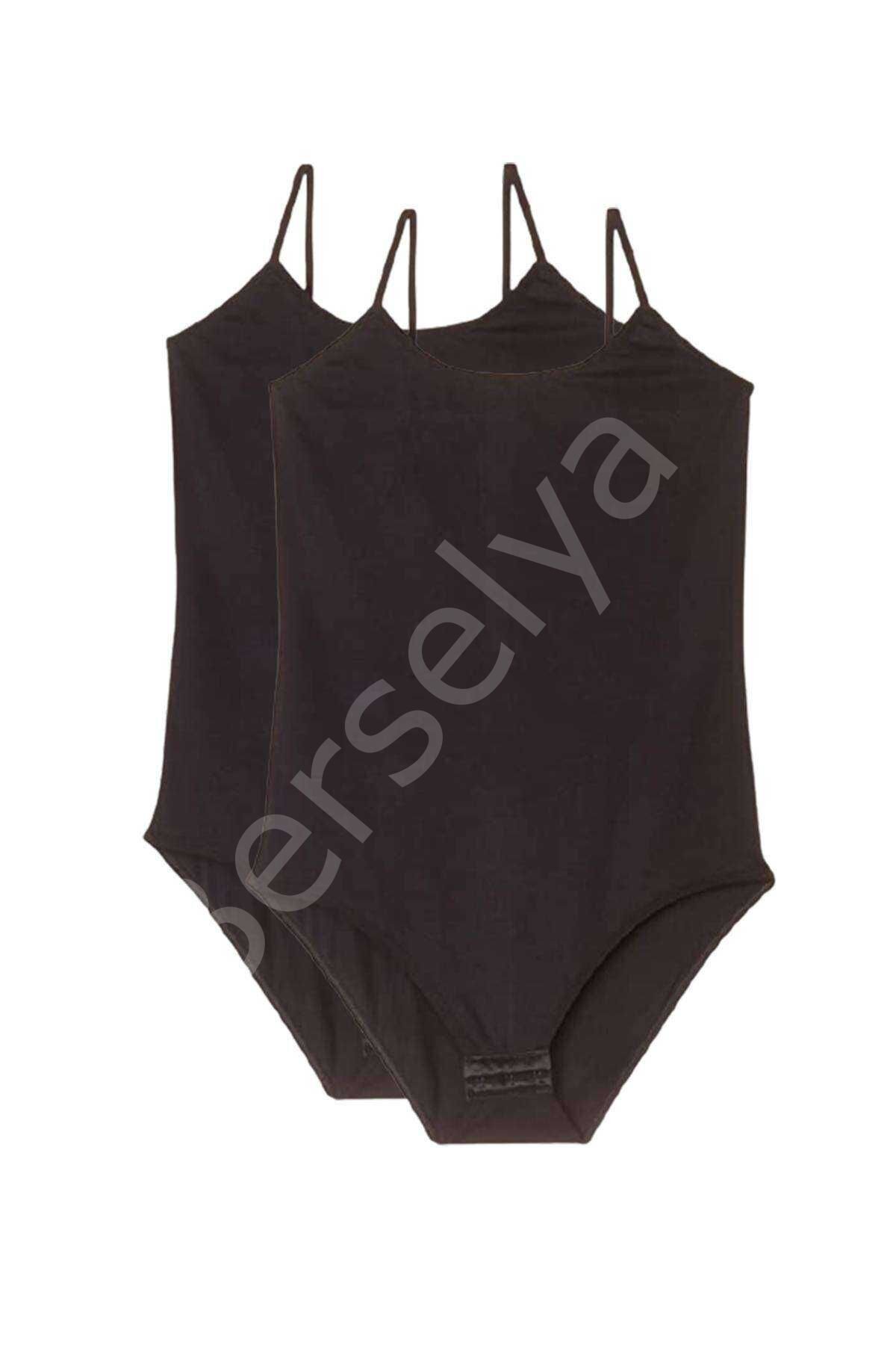 2 Adet İp Askılı Kadın Çıtçıtlı Body Siyah L