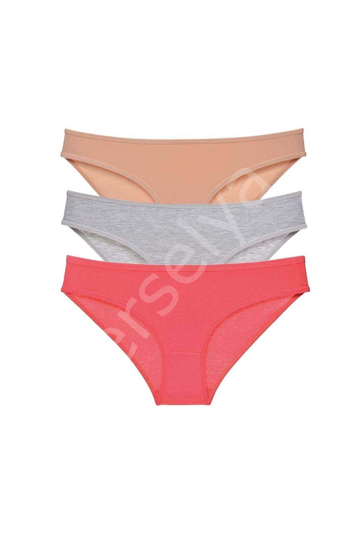 3 Adet Süper Eko Set Likralı Kadın Slip Külot Ten Gri Fuşya
