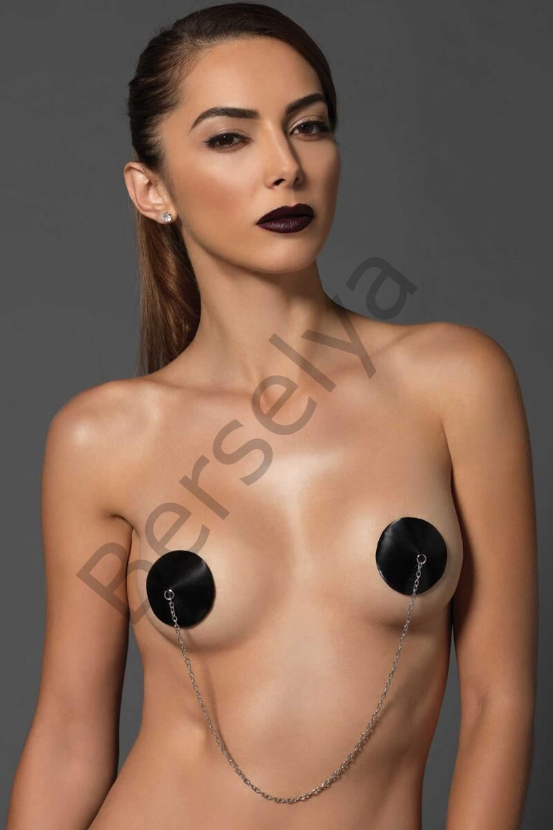 Siyah Özel Tasarım Zincir Detaylı Fantezi Göğüs Ucu Kapatıcı