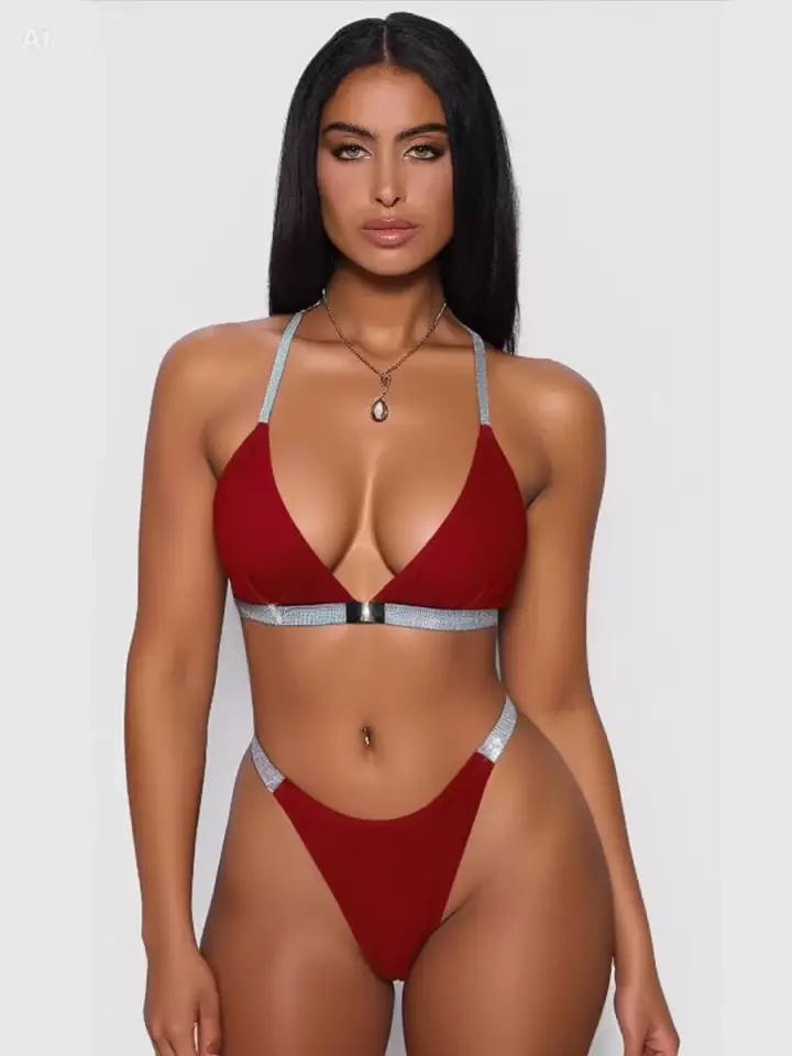 Kadın Bordo Love Yazılı Mayo Bikini Arkası Çapraz Detaylı Şık Plaj Giyim Özel Tasarım