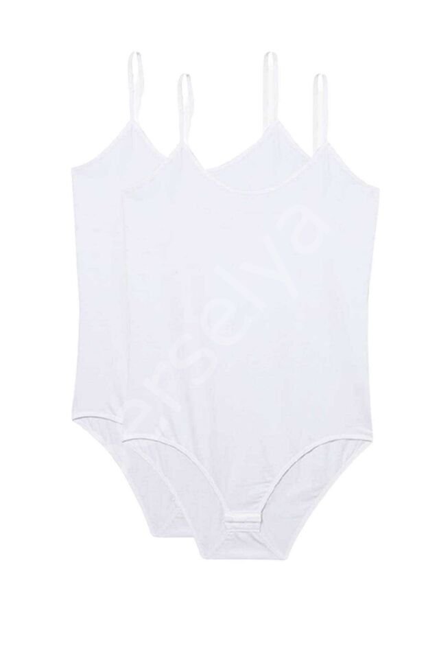2 Adet İp Askılı Kadın Çıtçıtlı Body Beyaz L