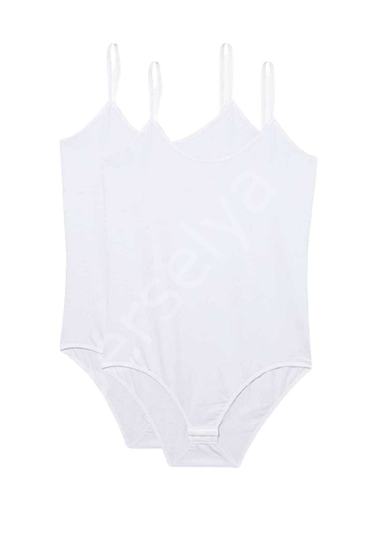 2 Adet İp Askılı Kadın Çıtçıtlı Body Beyaz XL