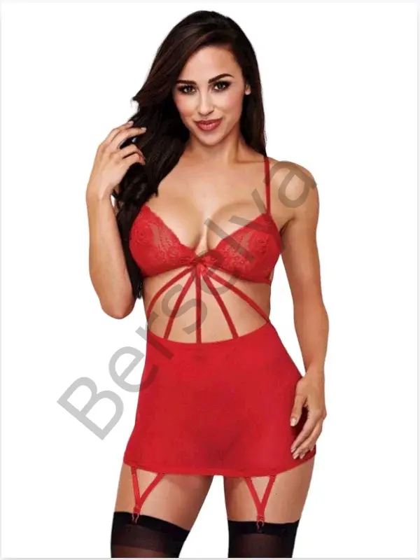 Fantazi Kırmızı Dantel Sütyenli Tül Etekli Jartiyer Takım İç Giyim