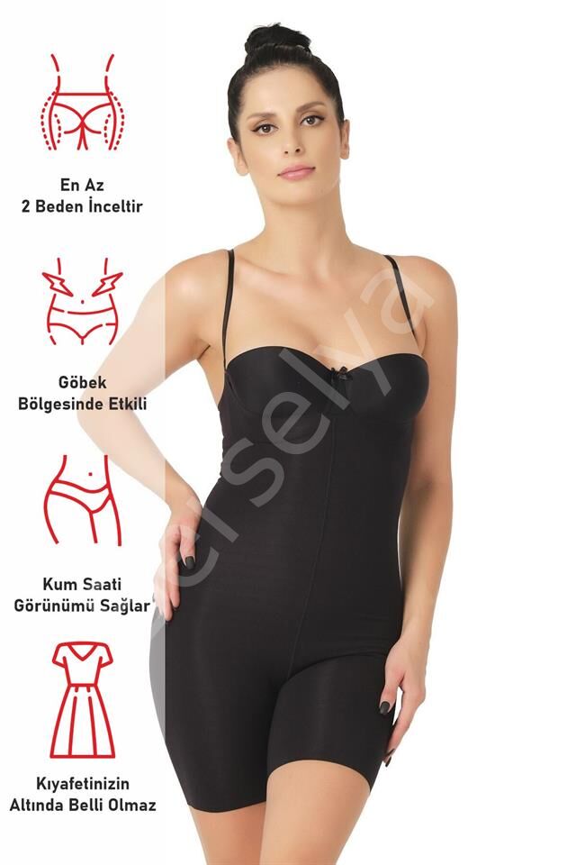 Siyah Emay 2758 Lazer Kesim Göğsü Açık Boxer  Korse