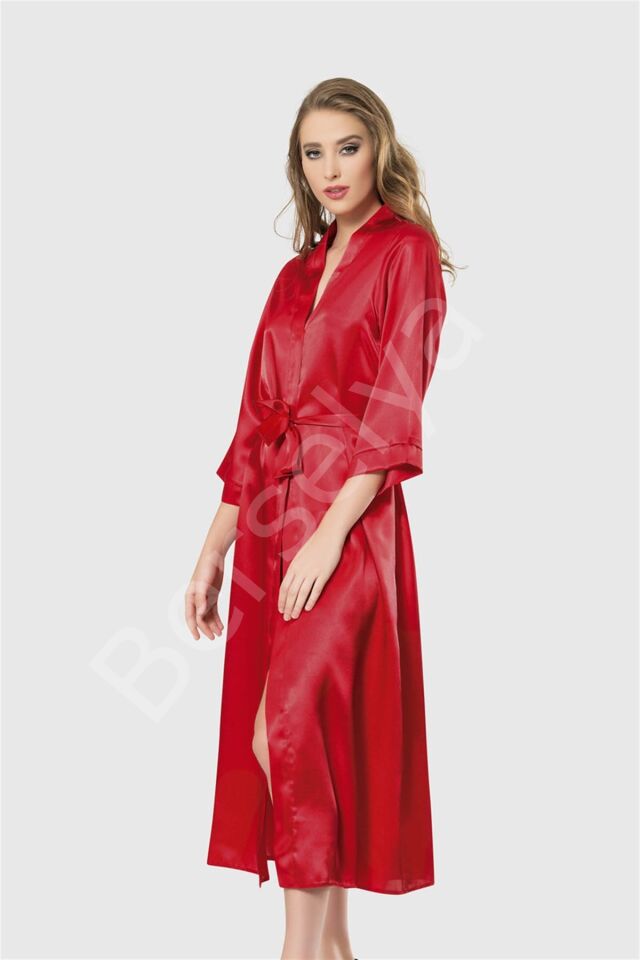Kırmızı Uzun Saten Sabahlık