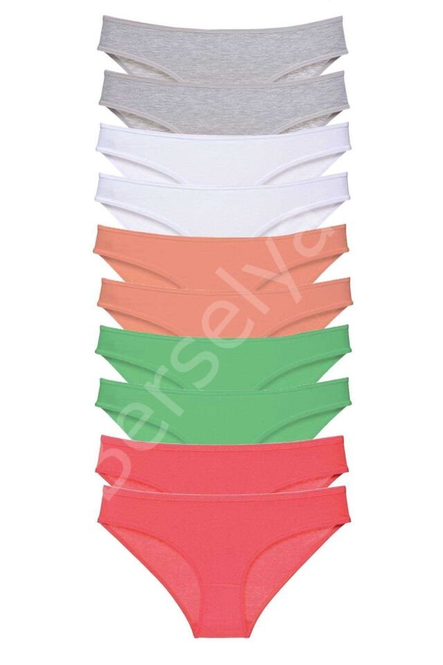 10 Adet Süper Eko Set Likralı Kadın Slip Külot Gri Beyaz Pudra Yeşil Fuşya