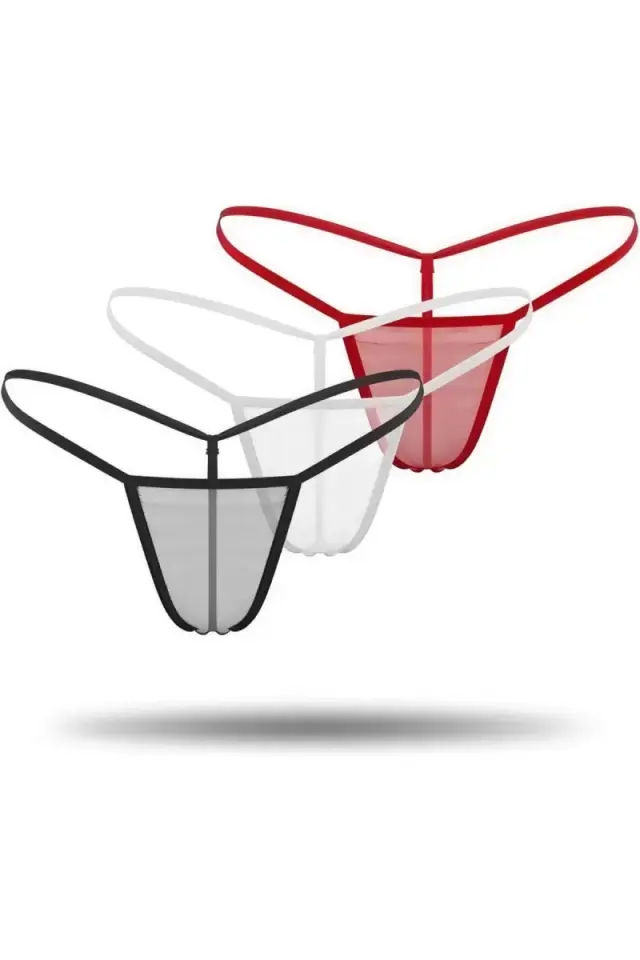 3'lü Renkli Transparan Tül String Tanga Brf0369