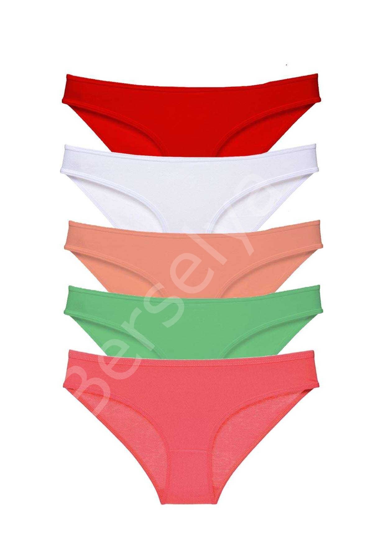 5 adet Süper Eko Set Likralı Kadın Slip Külot Kırmızı Beyaz Pudra Yeşil Fuşya