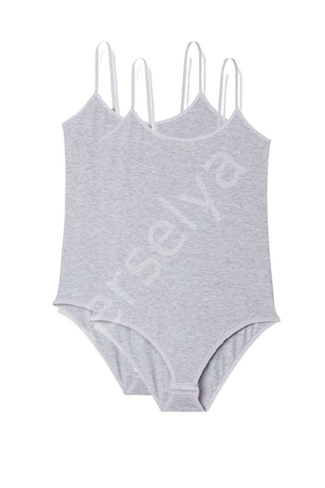 2 Adet İp Askılı Kadın Çıtçıtlı Body Gri XL