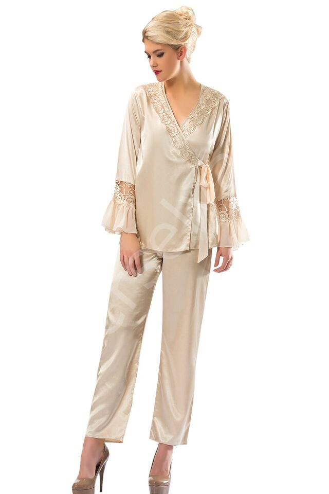 Gold Rengi Saten Pijama Takımı - 1592