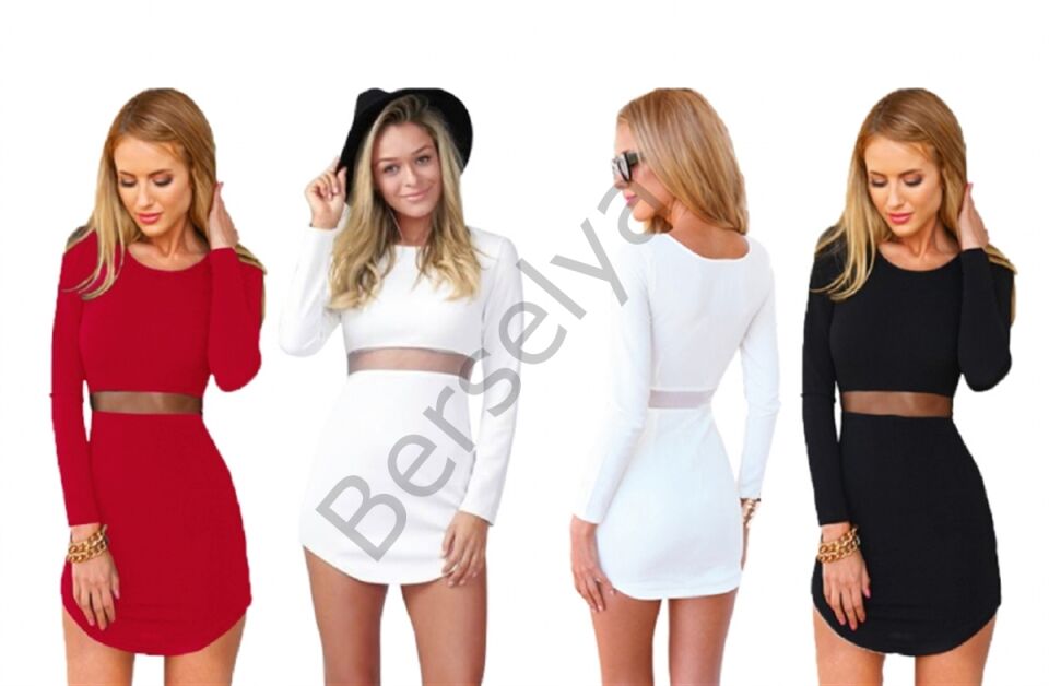 B101208 Uzun Kollu Fantezi Elbise