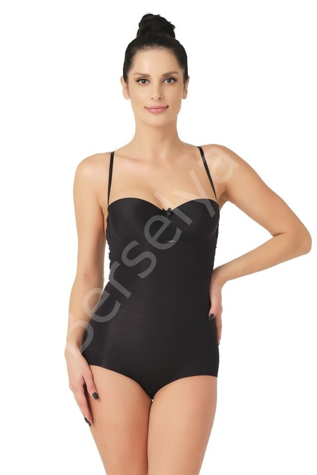 Siyah Emay 2723 Lazer Kesim Göğsü Açık Slip Korse