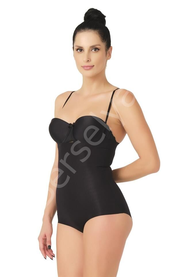 Siyah Emay 2723 Lazer Kesim Göğsü Açık Slip Korse
