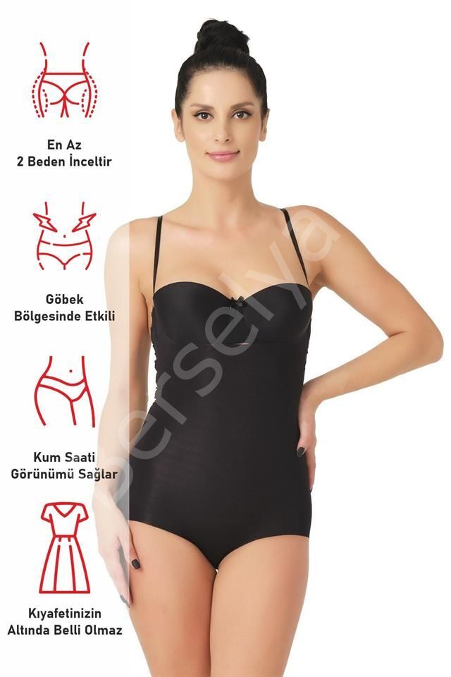 Siyah Emay 2723 Lazer Kesim Göğsü Açık Slip Korse