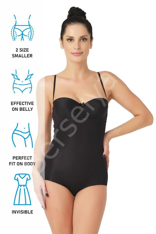 Siyah Emay 2723 Lazer Kesim Göğsü Açık Slip Korse