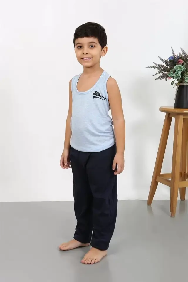 Erkek Çocuk Sıfır Kol Penye Pijama Takım Mavi