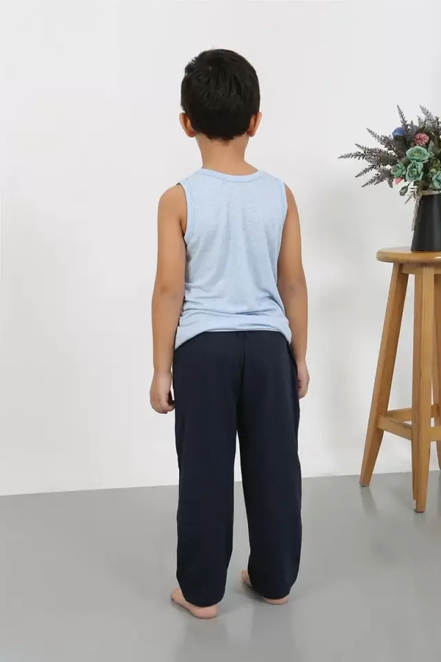 Erkek Çocuk Sıfır Kol Penye Pijama Takım Mavi