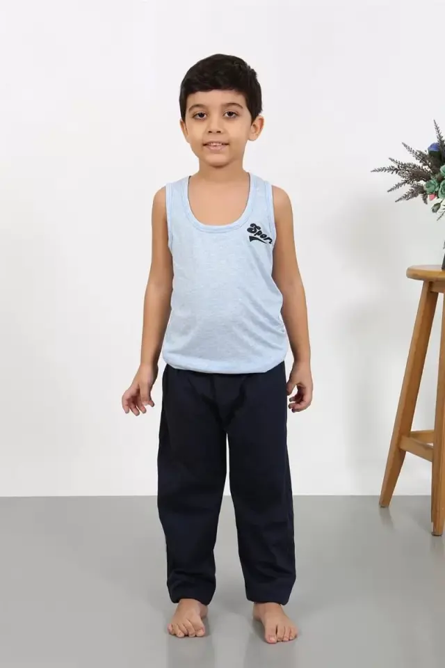 Erkek Çocuk Sıfır Kol Penye Pijama Takım Mavi