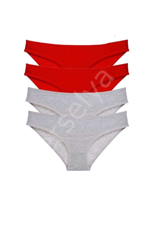 4 adet Eko Set Likralı Kadın Slip Külot Kırmızı Gri L