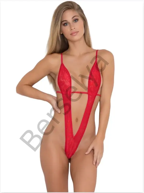 Fantezi Kırmızı Dantelli Arkası Açık Seksi Gecelik