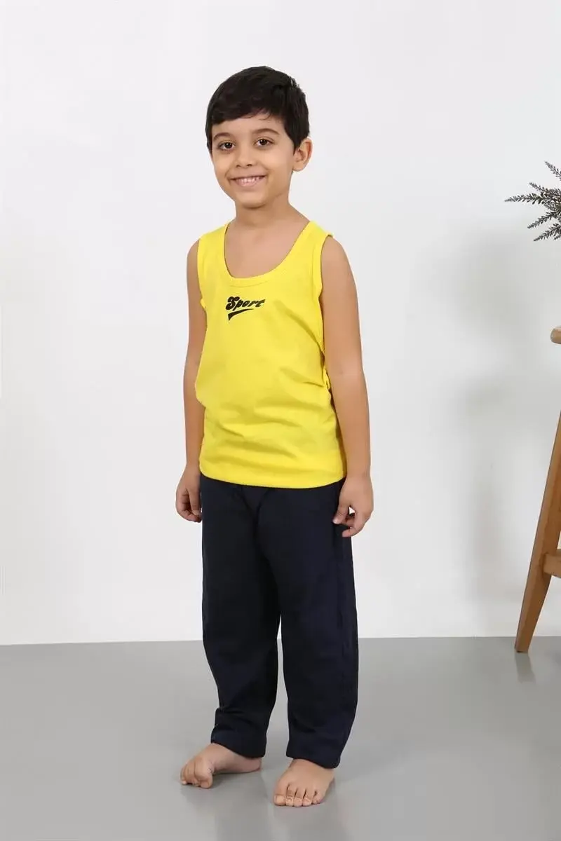 Erkek Çocuk Sıfır Kol Penye Pijama Takım Sarı