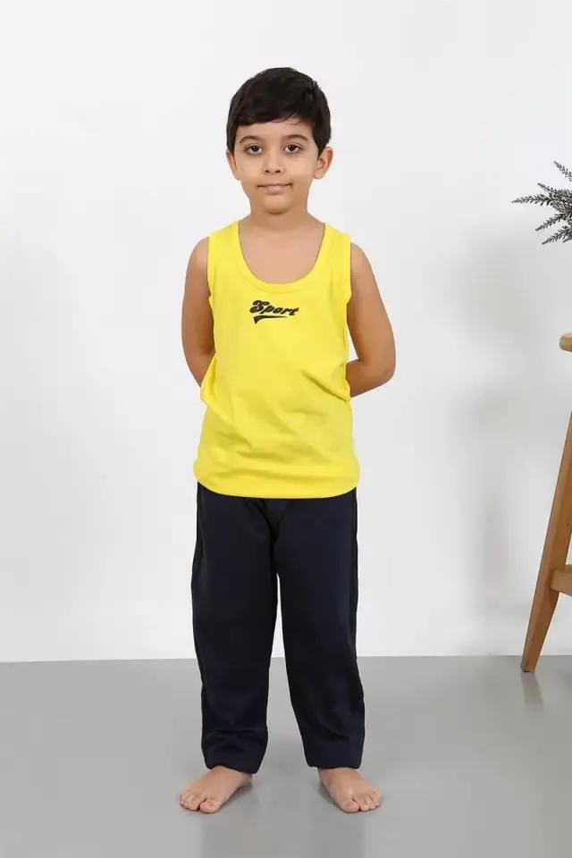 Erkek Çocuk Sıfır Kol Penye Pijama Takım Sarı