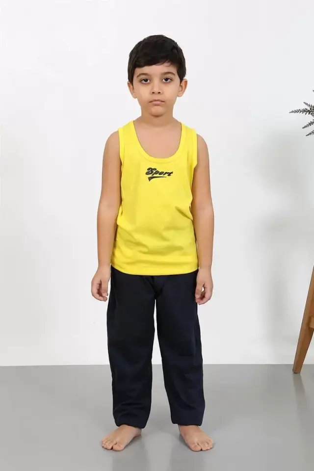 Erkek Çocuk Sıfır Kol Penye Pijama Takım Sarı