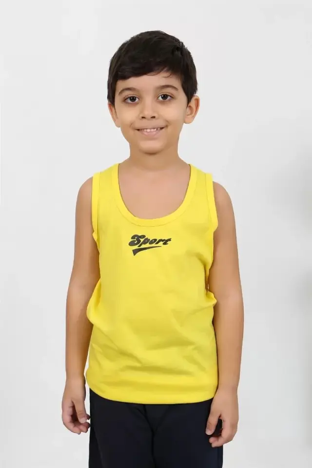 Erkek Çocuk Sıfır Kol Penye Pijama Takım Sarı