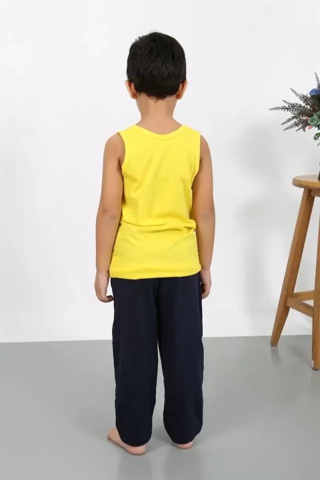 Erkek Çocuk Sıfır Kol Penye Pijama Takım Sarı
