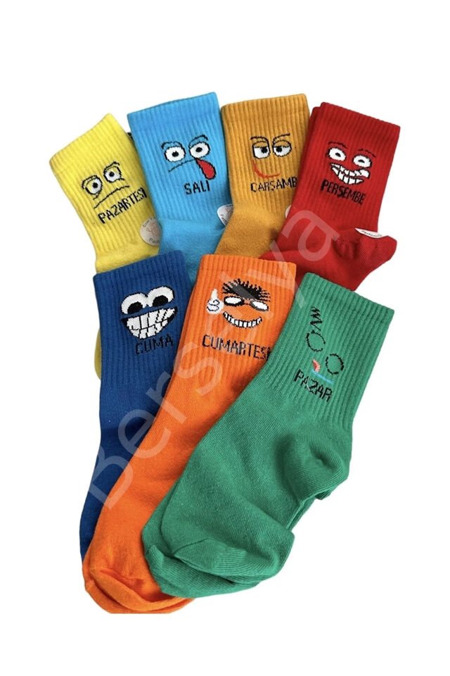 Haftanın 7 Günü Özel Emoji Basklılı Eğlenceli Tenis Kolej Çorap Kutulu Unisex