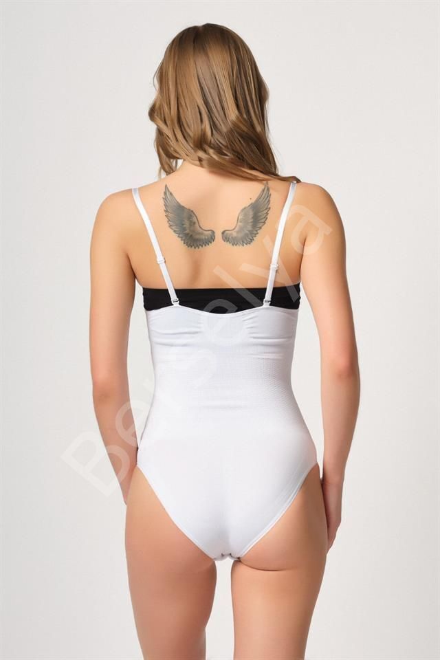 Beyaz Emay 2043 Göğsü Açık Agraflı Body Korse