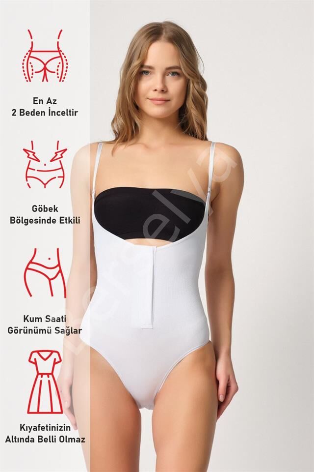 Beyaz Emay 2043 Göğsü Açık Agraflı Body Korse